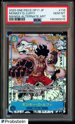 2025 One Piece OP11 Japanese Manga Alternate Art #118 Monkey D. Luffy PSA 10 - Image 1