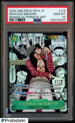 2025 One Piece OP14 Japanese #119 Dracule Mihawak Manga Alternate Art PSA 10 - Image 1