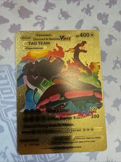 Charizard Blastoise Venusaur Vmax Gold Foil Fan Art Textured Collector Pokemon - Image 1