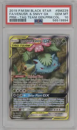PSA 10 VENUSAUR & SNIVY GX TAG TEAM #SM229 - POKEMON 2019 SM BLACK STAR - Image 1