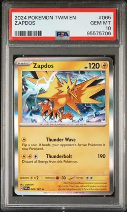 2024 Pokemon TWM EN Zapdos PSA 10 GEM 065/167 HOLO RARE - Image 1