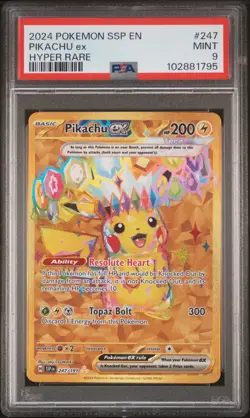 2024 POKEMON SSP EN-SURGING SPARKS HYPER RARE #247 PIKACHU EX PSA 9 - Image 1