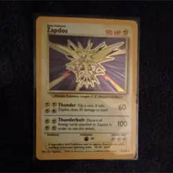 Zapdos Base Set Holo Rare 16/102 90 HP Thunder Thunderbolt Pokemon Card - Image 1
