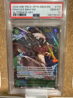 OP14-119 Dracule Mihawk FOIL SEC Alt Art One Piece TCG English Card PSA 10 - Image 1