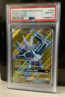 2018 Pokemon Sun & Moon Dialga GX Ultra Prism Card #146 PSA 8 FA Full Art Holo - Image 1