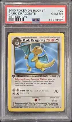 2000 POKEMON ROCKET 1ST EDITION #22 DARK DRAGONITE PSA 10 - Image 1