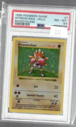 1999 Pokemon Game 7 Hitmonchan Holo Shadowless PSA 8.5 48356794 Graded Pokemon C - Image 1