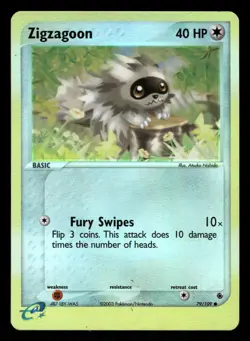 Pokemon Zigzagoon Common Ruby and Sapphire 79/109 LP Reverse Holo - Image 1