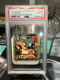 1997 AMADA POKEMON JPN STICKER COLLECTION KAI #390 CHARIZARD PSA 8 - Image 1