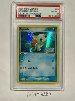 SQUIRTLE REVERSE HOLO 63/100 CRYSTAL GUARDIANS POKEMON PSA 8 2006 new cert - Image 1