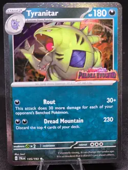 Pokemon TCG Tyranitar 135/193 Paldea Evolved Stamped Cosmo Foil Rare NM - Image 1