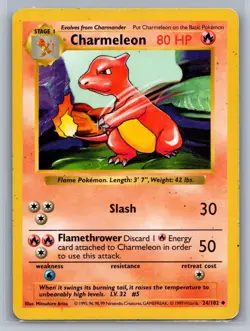 Base Set (Shadowless) #024/102 Charmeleon Pokemon Card - Image 1