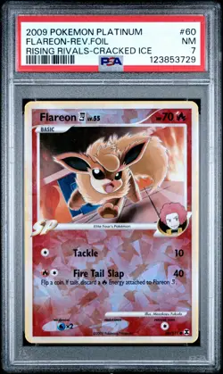 2009 POKEMON PLATINUM RISING RIVALS CRACKED ICE #60 FLAREON-REVERSE FOIL PSA 7 - Image 1
