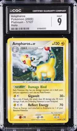2009 POKEMON PLATINUM HOLO #1 AMPHAROS CGC 9 - Image 1