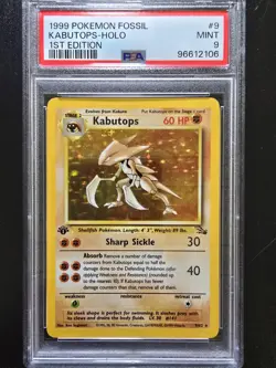 PSA 9 1st Edition Kabutops Holo 9/62 - 1999 Fossil Rare Pokemon Card - Image 1