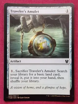 Magic The Gathering THEROS BEYOND DEATH FOIL TRAVELER'S AMULET artifact card MTG - Image 1