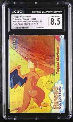 CGC 8.5 Trapped Charizard Topps the First Movie 51 Rainbow Foil Pokemon Card - Image 1