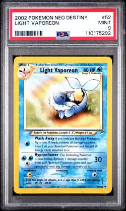 2002 Pokemon Neo Destiny #52 Light Vaporeon PSA 9 MINT Graded Card - Image 1