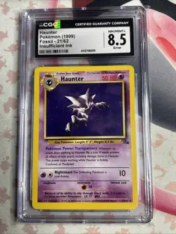 Pokemon CGC 8.5 Haunter - Fossil Unlimited 21/62 - Insufficient Ink Error - Image 1