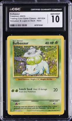 2023 POKEMON #001/034 BULBASAUR CGC 10 GEM MINT - Image 1