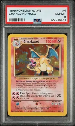 1999 POKEMON BASE SET UNLIMITED #4 CHARIZARD-HOLO PSA 8 New Cert - Image 1