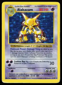 Alakazam 1/102 Holo Rare Base Set (Shadowless) Pokemon Card - Image 1