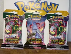 3 X Pokemon Evolving Skies Sword/Shield Sleeved Hanger Booster Pack(s) - Image 1