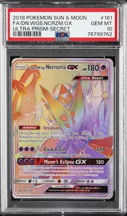 2018 POKEMON SUN & MOON ULTRA PRISM #161 FULL ART/DAWN WINGS NECROZMA GX PSA 10 - Image 1