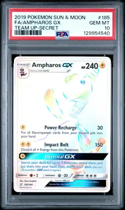 2019 POKEMON SUN & MOON TEAM UP SECRET #185 FULL ART/AMPHAROS GX PSA 10 - Image 1