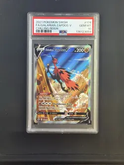 PSA 10 GEM MINT Pokemon Galarian Zapdos V #174/198 Alt Art Chilling Reign Holo - Image 1