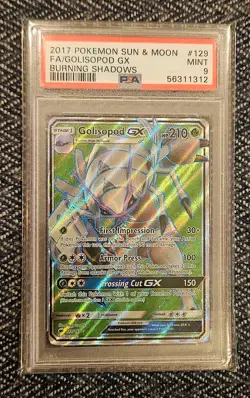 2017 POKEMON SUN & MOON BURNING SHADOWS #129 FULL ART/GOLISOPOD GX PSA 9 - Image 1