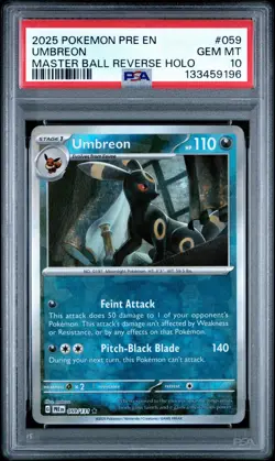2025 Prismatic Evolutions English PSA 10 Masterball Umbreon Reverse Holo Card - Image 1