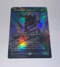 Magic MtG: *Borderless Foil* Michelangelo, Improviser (TMNT), NM - Image 1