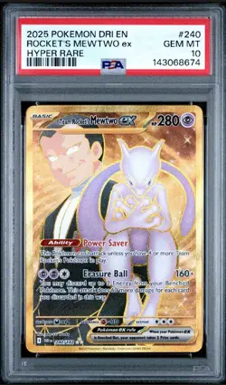 Team Rocket's Mewtwo EX 240/182 Hyper Rare Destined Rivals SV10 Pokemon PSA 10 - Image 1