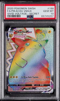 2020 Pokemon Vivid Voltage #188 Pikachu Vmax Secret Rare Holo PSA 10 Rainbow - Image 1