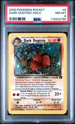 2000 Pokemon Team Rocket Dark Dugtrio Holo #6 Unlimited PSA 8 Swirl WOTC - Image 1