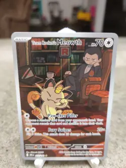 Pokemon Team Rocket’s Meowth Illustration Rare Destined Rivals 203/182 - Image 1