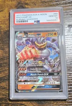 2017 POKEMON SUN & MOON BURNING SHADOWS #64 MACHAMP GX PSA 10 - Image 1