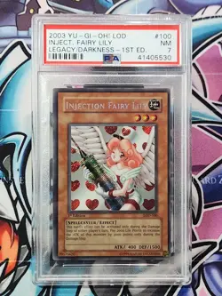 YUGIOH Injection Fairy Lily Lod-En100 Secret Rare 1st Edition PSA 7 - Image 1