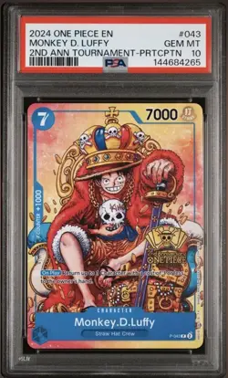Bandai One Piece CCG Monkey.D.Luffy P-043 2nd Anniversary Promo PSA 10 English - Image 1