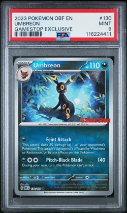 2023 Pokemon Gamestop Umbreon Stamp Promo 130/197 Card OBF PSA 9 Mint - Image 1
