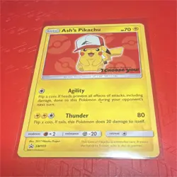 Pokemon Ash's Pikachu SM109 Promo Regular Sun & Moon Movie Card HP/Damaged!! - Image 1
