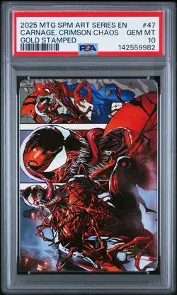 2025 MTG MARVEL'S SPIDER-MAN ART SER GOLD STAMPED CARNAGE, CRIMSON CHAOS PSA 10 - Image 1