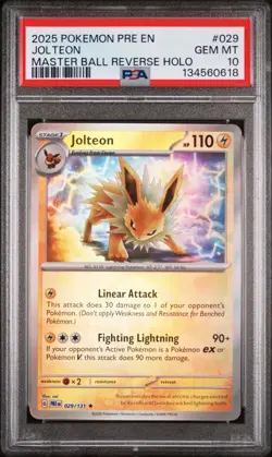 2025 POKEMON PRE EN-PRISMATIC EVOLUTIONS MASTER BALL REVERSE HOLO JOLTEON PSA 10 - Image 1