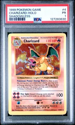 1999 POKEMON GAME SHADOWLESS #4 CHARIZARD-HOLO PSA 1 - Image 1
