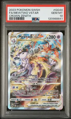 2023 POKEMON SWORD & SHIELD CROWN ZENITH #GG44 FULL ART/MEWTWO VSTAR PSA 10 - Image 1