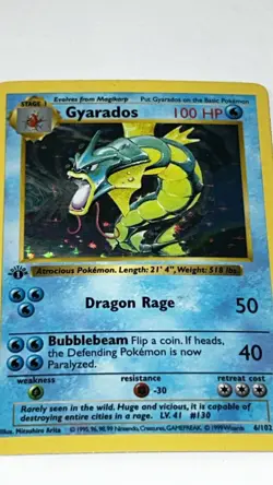 Pokemon TCG Gyarados Base Set Shadowless 1st Edition Holo Rare 6/102 1999 WOTC - Image 3