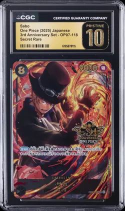 2025 ONE PIECE 3RD ANV SET JPN SECRET RARE #OP07-118 SABO CGC 10 PERFECT - Image 1