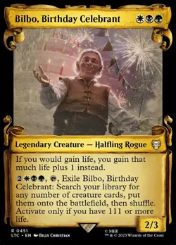 MTG Bilbo, Birthday Celebrant - Foil - Showcase Scrolls, Commander: The Lord of - Image 1