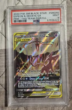 2020 Pokemon Sm Black Star Promo #SM240 Espeon & Deoxys Gx Prm-Tag Team PSA 9 - Image 1